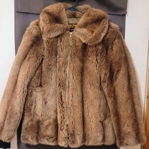 Vintage STEARNS Hansa Branta GOOSE DOWN faux fur Ladies Petite jacket coat Sz L